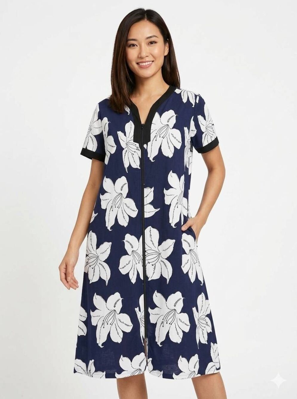 🔸️NWT Blue Floral Print Lightweight Zippered Duster Robe Medium